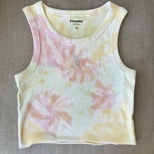 Playboy Pacsun Tank Top Crop Tie Dye Pink Medium Rhinestone Festival Y2K 90s